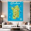 Sardinia Italia Illustrated Travel Map Poster Colorful Landmarks Beach Art