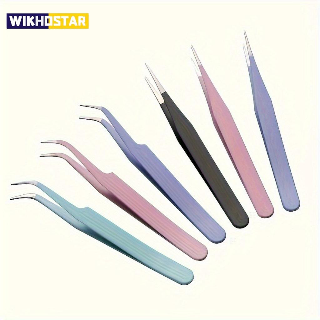 2 шт. прецизионных пинцета из нержавеющей стали, цветной альбом, прямая и изогнутая головка, розовый/синий/фиолетовый/белый/черный