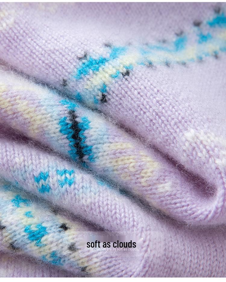 Fair Isle Striped Cashmere Cardigan - Women's Warm Round Neck Jacquard Sweater for Autumn/Winter