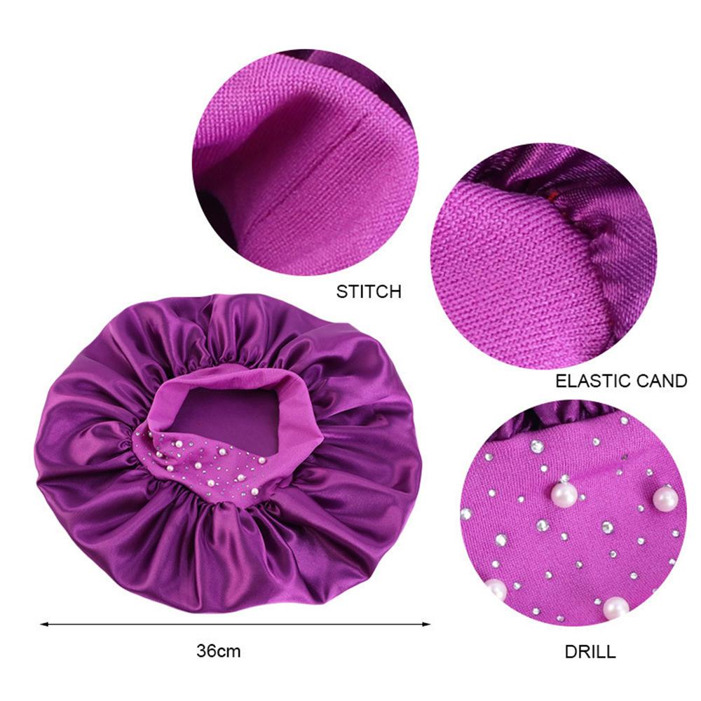 Satin Sleep Cap Rhinestone Bonnet Women Hat Night Hair Care Salon Shower Headband