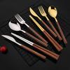 16Pcs Gold Flatware Cutlery Set Chopsticks Knife Fork Spoon Set Imitation Wooden Handle Korean Dinnerware Luxury Tableware