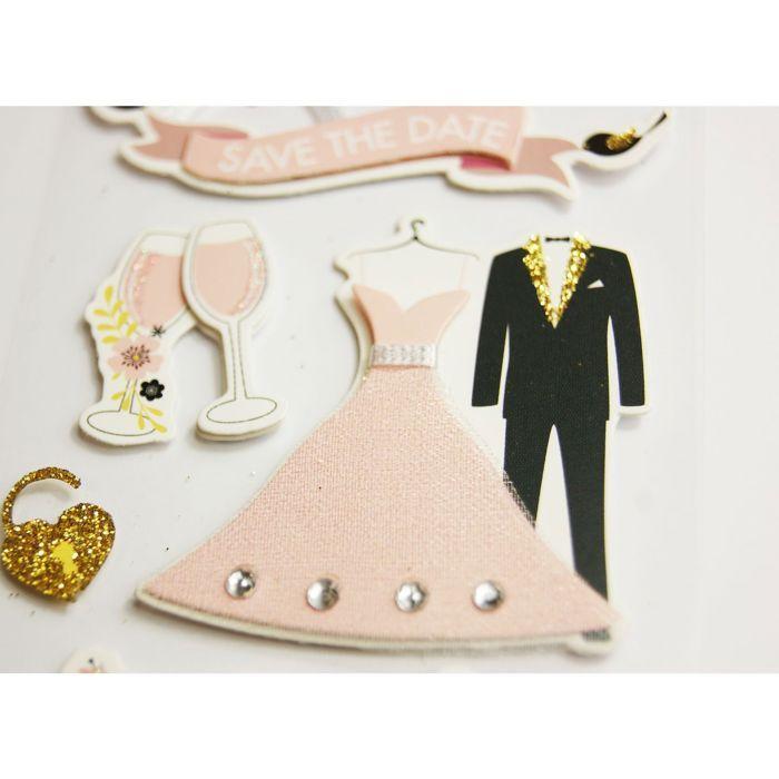 Autocollants en relief à paillettes - Marions-nous !