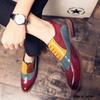 British Designer Colorful Mix Pointed Brogue Leather Shoes Flat For Men 2025 Dress Formal Wedding Prom Oxford Zapatos Hombre