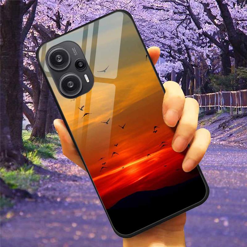 Для Xiaomi Poco F5 5G / F5Pro Чехол Закаленное Стекло Озеро Луна Жесткая Защитная Крышка для POCO F5 Pro Capas Funda на PocoF5 Роскошный Coque