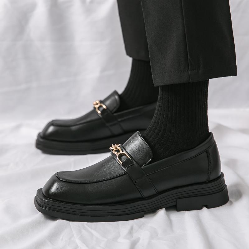 Fashion Men Thick Soled Slip-on Shoes Formal Dress Shoe Masculino Leather Genuine Elegant Suit Shoes Men's Casual Office Loafers