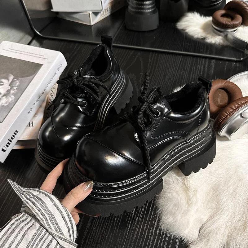 Мода 2025 Весна Женские туфли Мэри Джейн JK Модные туфли на шнуровке Винтажная платформа Элегантные туфли на толстом каблуке