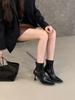 2025 Autumn and Winter New Design Pointed Thin Heel Fashion Boots Black Sexy Metal High Heel Thin Boots Women's Short Boots