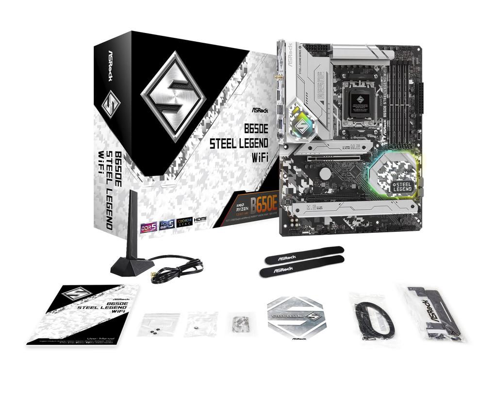 Asrock Motherboard B650E Steel Legend WiFi Compatible with AMD Ryzen 7000 Series CPU B650E ATX Motherboard Authorized Distributor (Soket AM5)