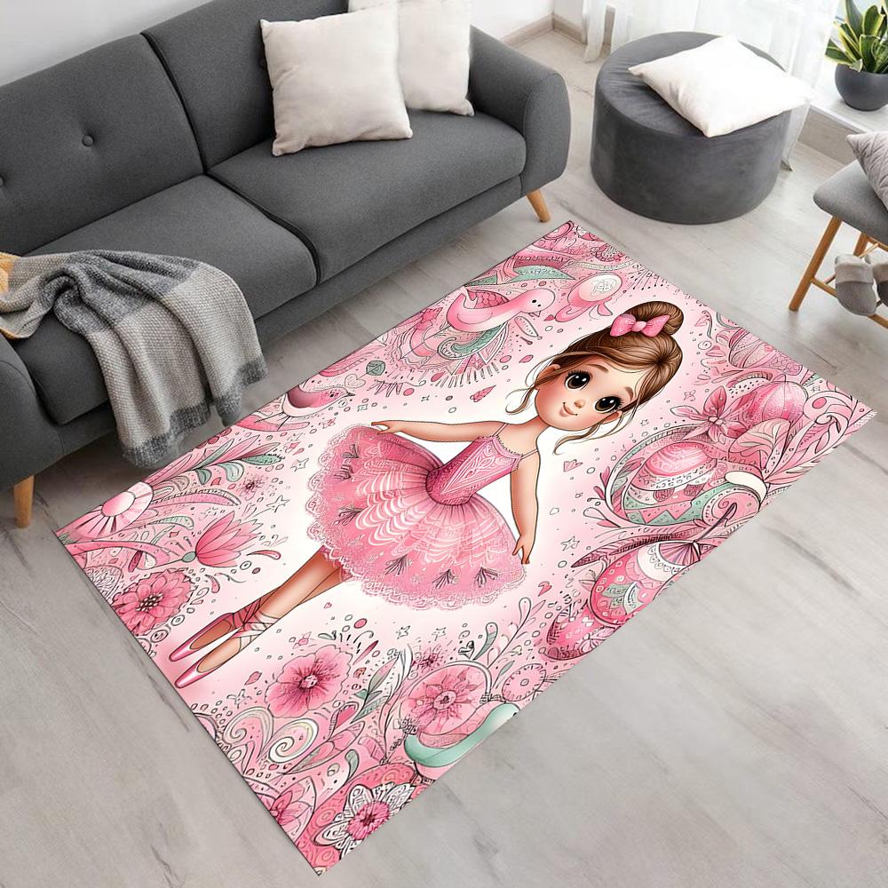 Floral Ballerina Dance Area Rug Perfect for Bedrooms Entryway Dormitory Hallway Anti-slip Rug Decorate Offices Perfect Gift for Women/Men