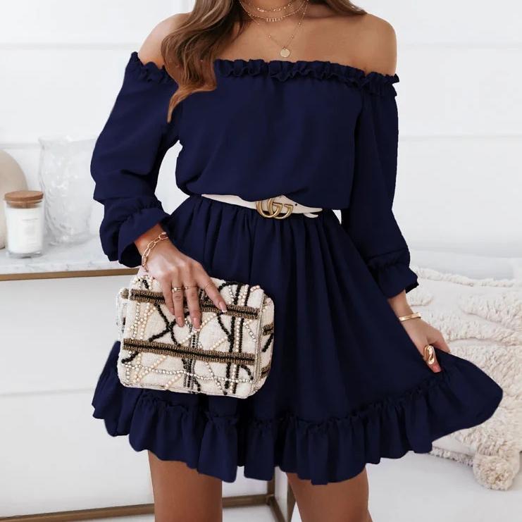 GMXIA Женская мода лето весна однотонный принт с длинным рукавом на одно плечо с высокой талией повседневные платья