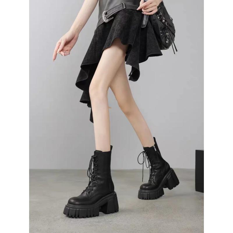 Fashion Leather Boots Women's Autumn Winter Ort High Heel Thi Bot Warm Ort Boots Trendy Small Size Increase Fce Li