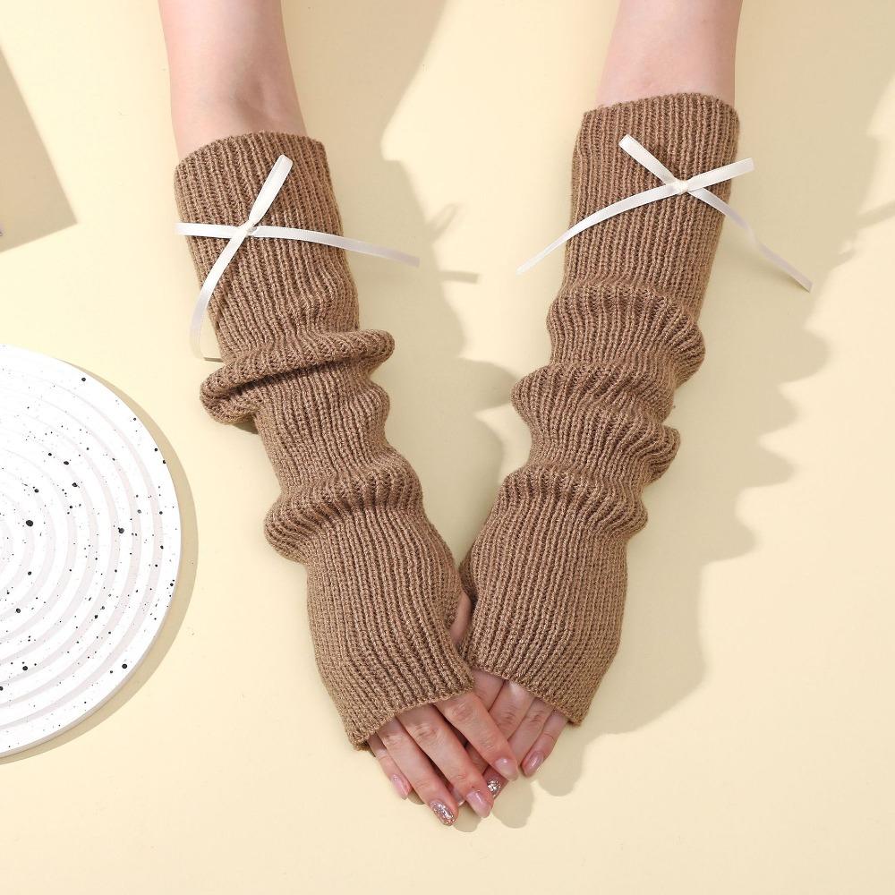 Fashion Y2K Long Wrist Gloves Thicken Bowknot Arm Warmers Soft Solid Color Knitted Arm Sleeves Women