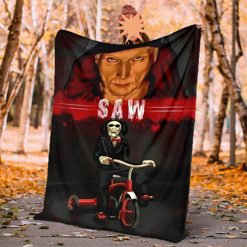 Saw Movie Flannel Blanket Soft Warm All-Season Throw, Design for Camping, Car Travel, Hiking Sofa, Bed, Office Perfect Gift for Parties