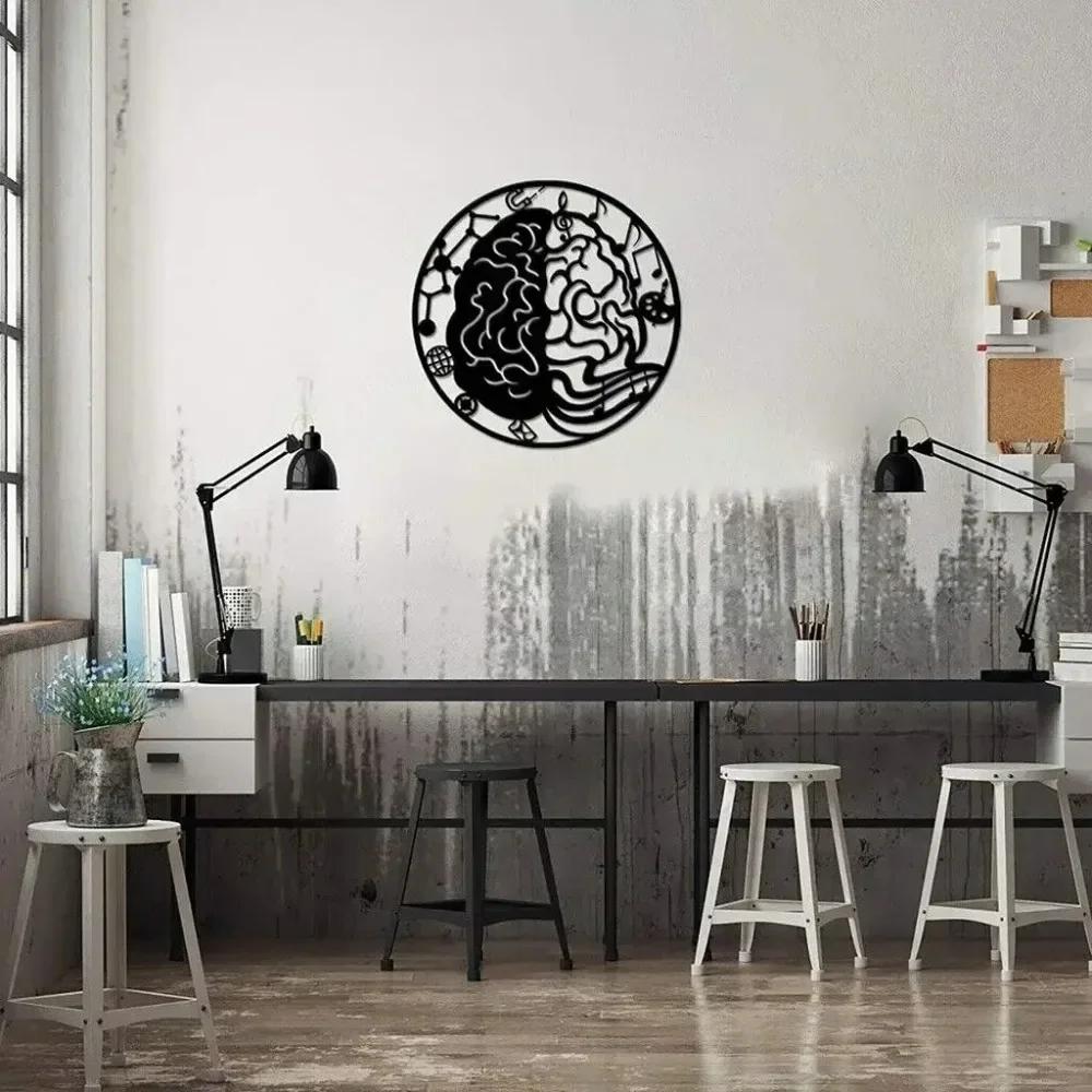 1 шт. Настенное искусство из металла «Левое и правое полушарие мозга» – 24-дюймовая черная железная скульптура для современного украшения дома и комнаты