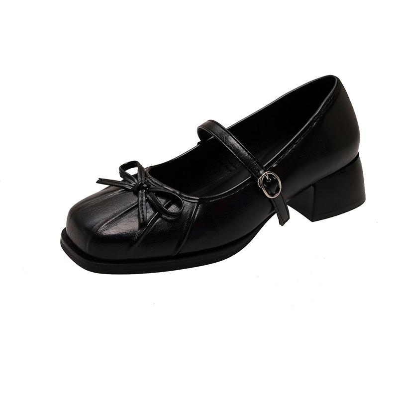 Туфли Мэри Джейн женские 2025 года, универсальные туфли на среднем каблуке, женские туфли во французском стиле с юбкой, толстый каблук, квадратный нос, одинарные туфли