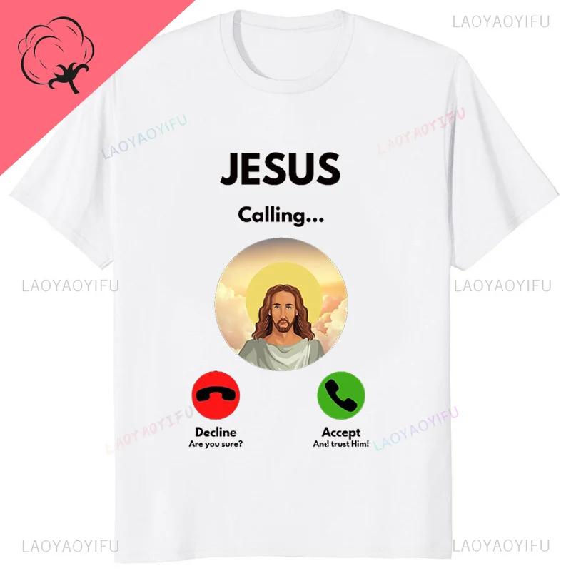 Moshi Moshi Jesus Desu Смешная футболка Мужская футболка С коротким рукавом Дышащие футболки Повседневные топы С рисунком Мужская одежда Футболки