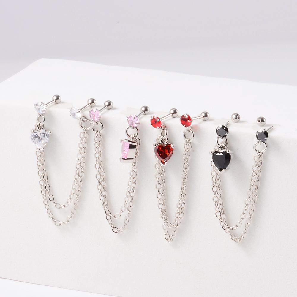 1PC Surgical Steel CZ Gem Ear Tragus Cartilage Piercing Zircon Dangle Chain Earring Conch Ear Stud Helix Piercing Body Jewelry 4