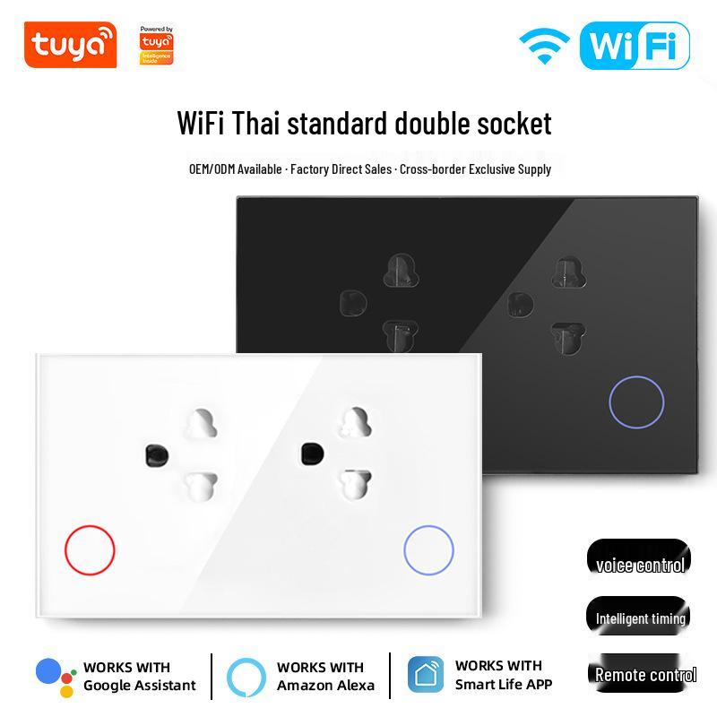 Graffiti Smart WiFi Socket with Power Stats, Tempered Glass Panel, Thai & Vietnamese Standard, Alexa Compatible