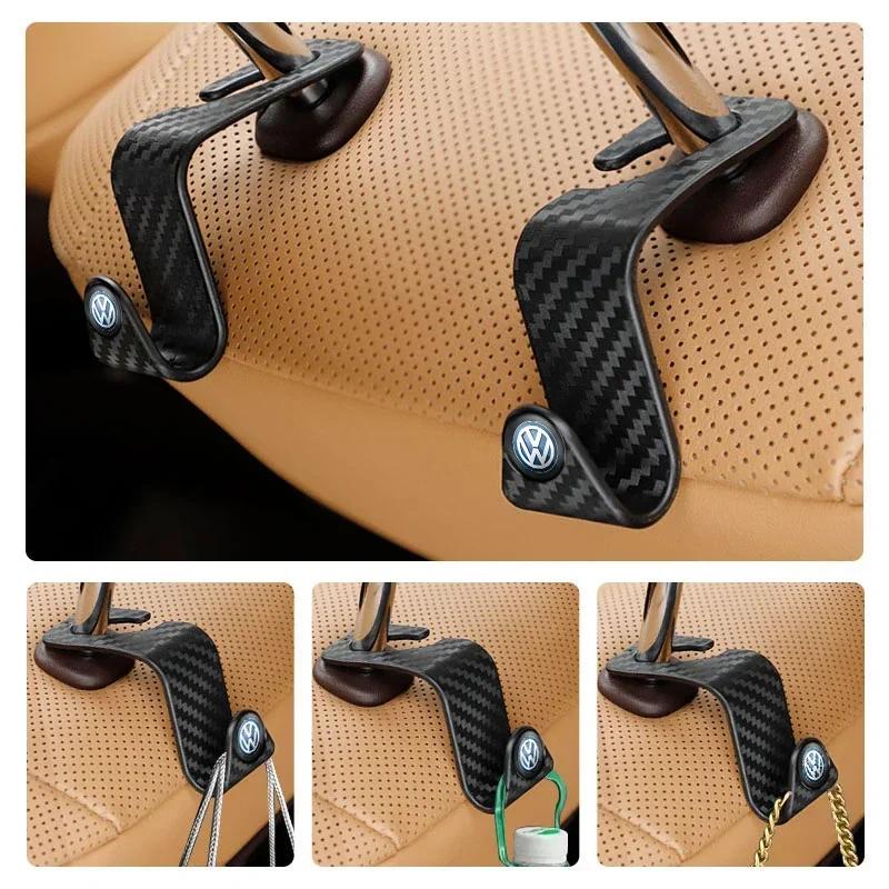 hijk1 ·2Pcs Carbon Fibre Car Seat Hook Multifunctional Storage Holder For VW GTI RLine Polo Golf Passat Scirocco Tiguan Jetta Touareg
