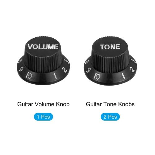 uxcell Speed ??Control Knob, 1 Volume, 2 Tone Top Hat Guitar Bell Knob for ST/SQ Electric Guitars, Plastic, 6mm Inner Diameter, Black with White Chara