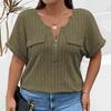 Spring and Summer Models Solid Colour Plus Size Women's Tops Zip Short-sleeved Fake Pockets Pullover T-shirt Loose