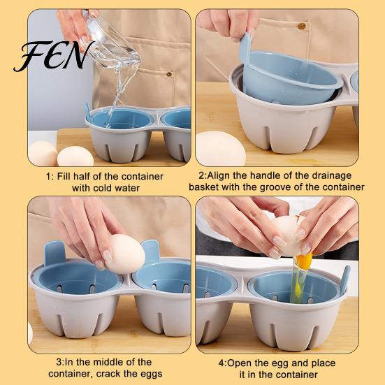 Heat Resistant Egg Tool Dual Cavity Microwave Poacher with Lid, Plastic Cooker Double Hole Steamer, Compact Quick Breakfast