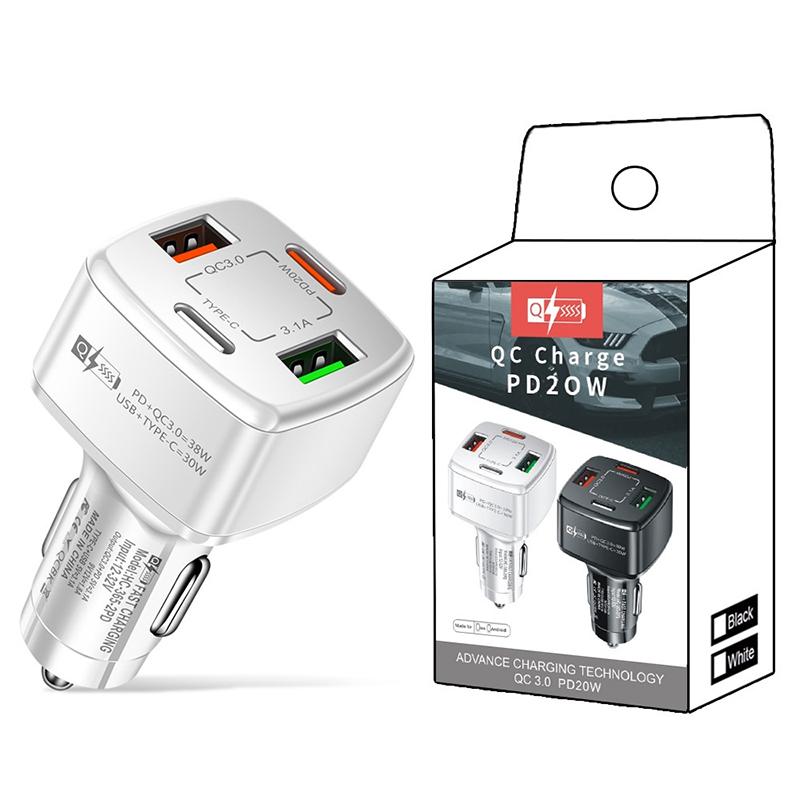 Автомобильное зарядное устройство 38 Вт, 2 USB, 1 PD Type-C, быстрая зарядка 3,1 А, зарядка телефона, адаптер Quick Charger QC 3.0 для iPhone 16 15, ноутбуков, планшетов