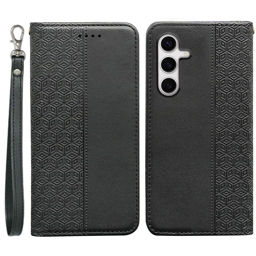 For Samsung Galaxy S24 FE Wallet Phone Case Strong Magnetic Checkered Pattern Imprint Leather Flip Cover