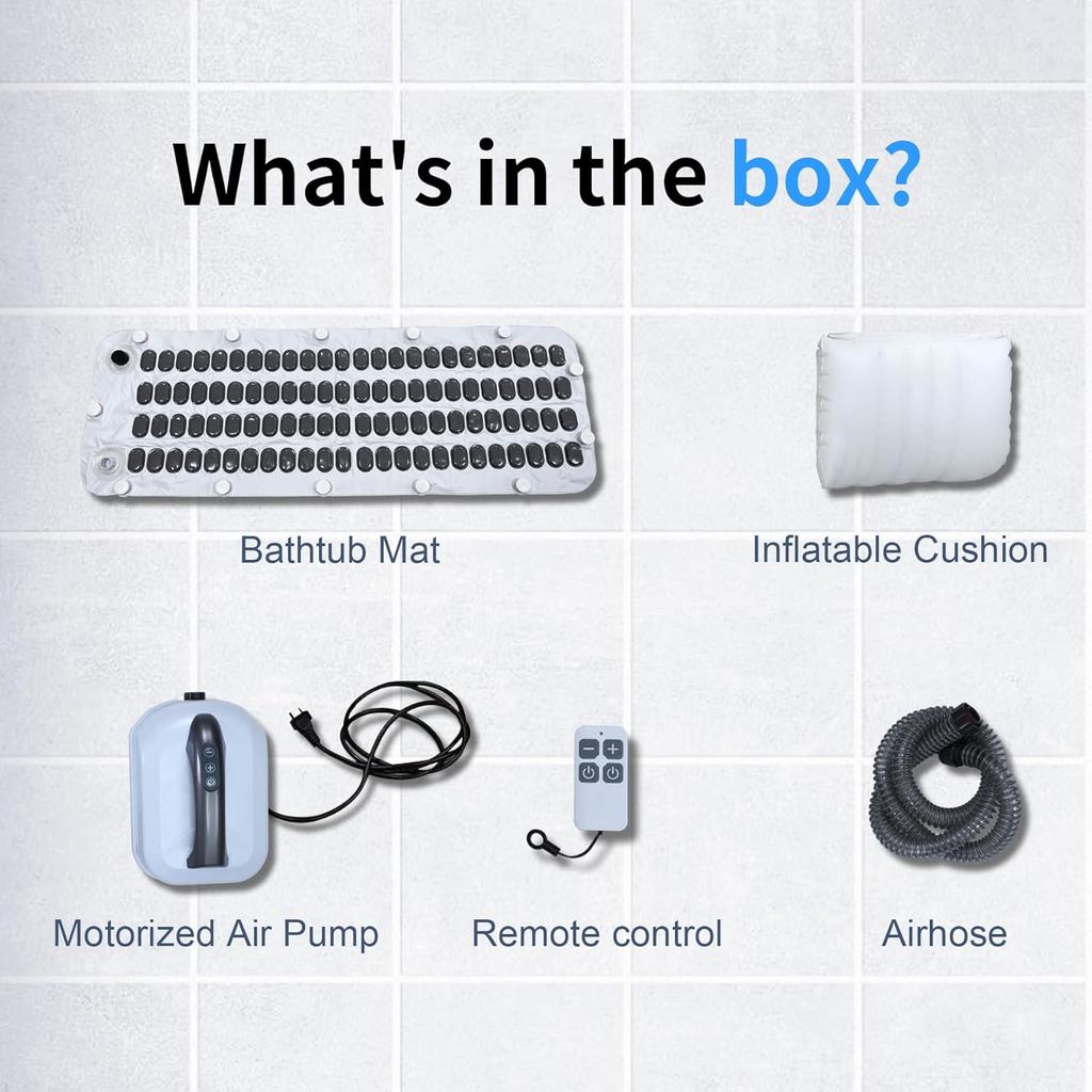 Electric Bathtub Bubble Massager Spa Mat - Adjustable Air Jet System with Remote Control for Ultimate Relaxation (White, 47" X 17")