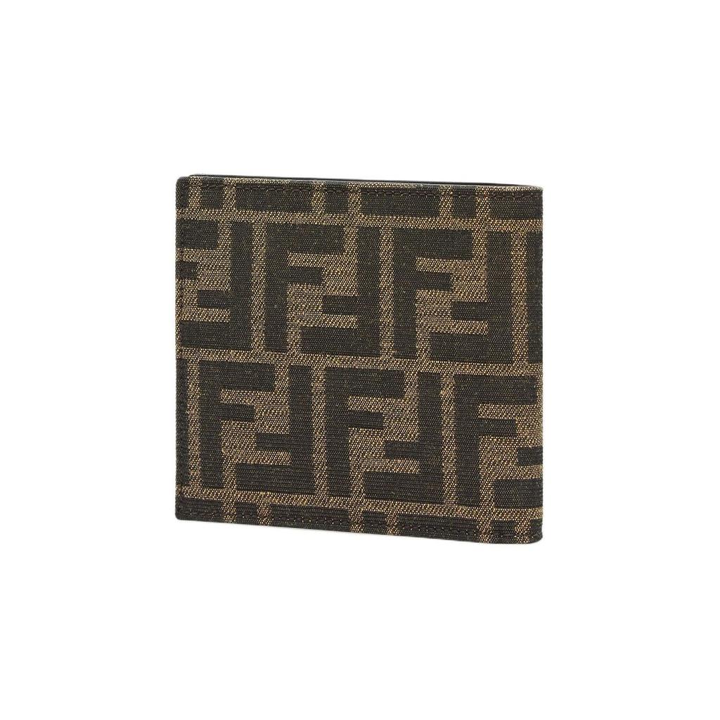 Fendi Ff Logo Monogram Double Fold Design Jacquard Fabric With Leather Wallet Men Wallet Brown 7M0169ALWKF0L3T