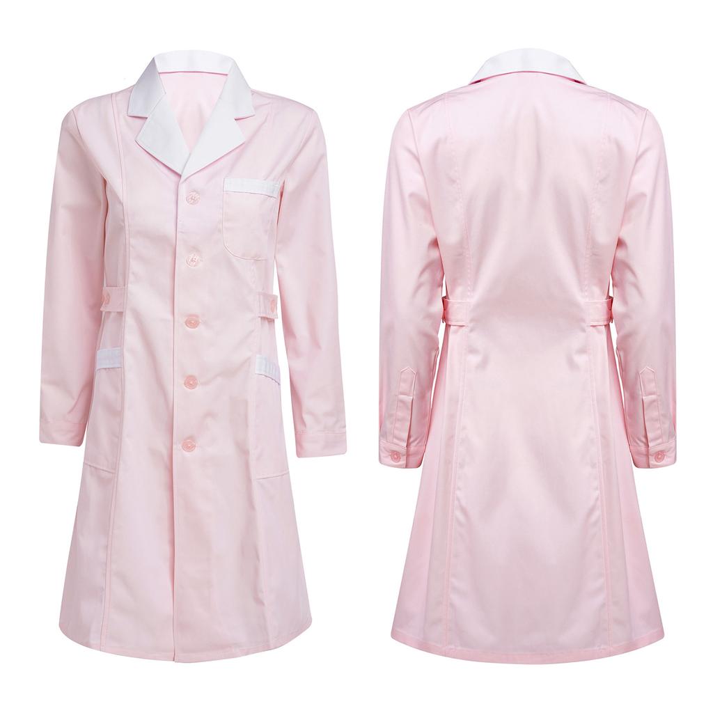 Women‘s Medical Lab Coat S-XXL Long Sleeve Notch Lapel Nurse Uniform with Large Pockets for Pharmacist Beautician