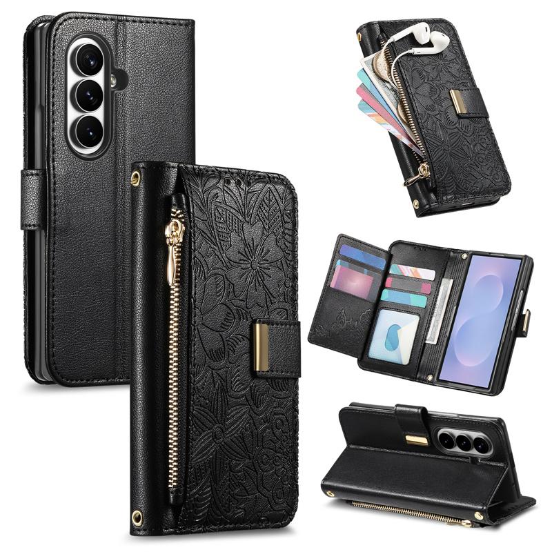 Кошелек на молнии с 6 отделениями Кожаный чехол-книжка для Samsung Z Fold 8 Ultra 7 6 5 4 5G Чехол для складного телефона Galaxy Z Fold 8 7 6 5 4 Задняя крышка-книжка