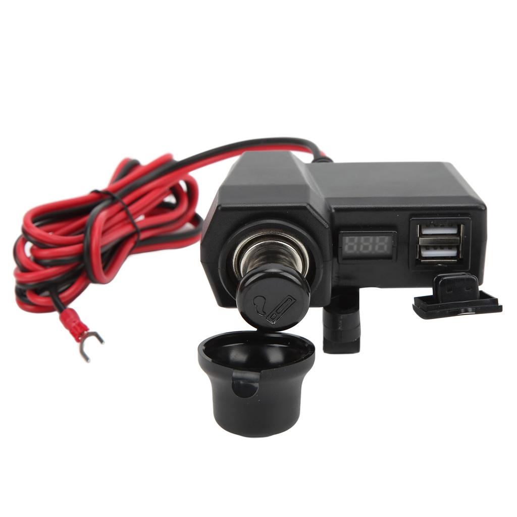 Motorcycle Phone Charger Multifunctional Dual USB Adapter 10?24V with Red Digital Display Voltmeter