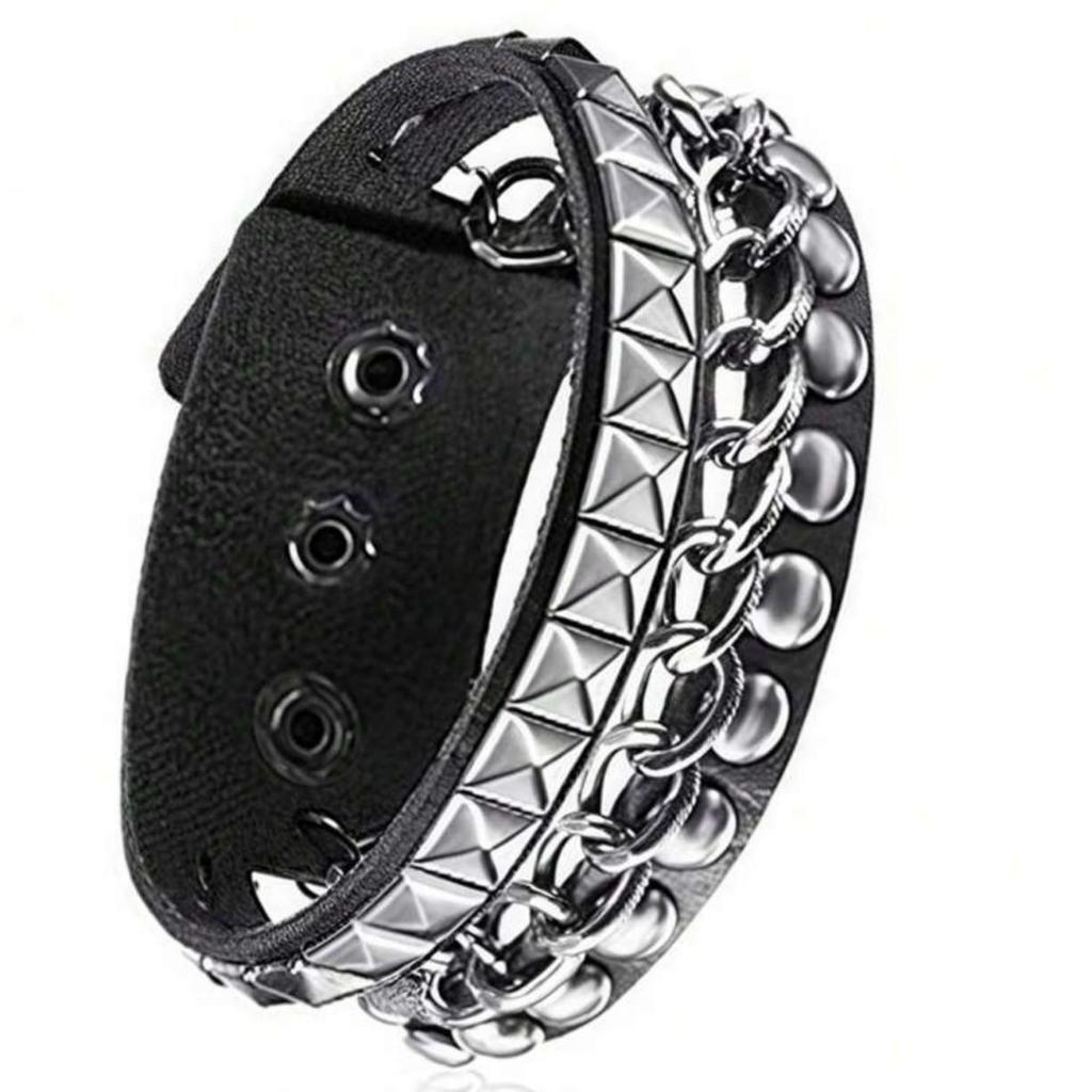 Мужской многослойный кожаный браслет в панк-стиле с заклепками - Хип-хоп модный аксессуар