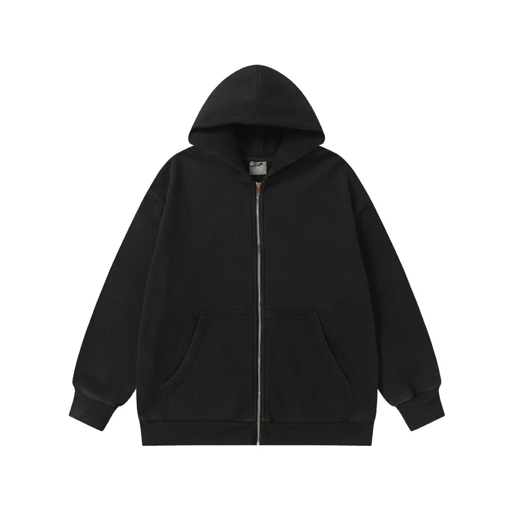 SKYLRK 2025SS Solid Color Distressed Fleece-Lined Hooded Cardigan - Bieber Style