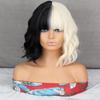 LISI HAIR Женский короткий парик из синтетического волокна с челкой Получерный наполовину белый парик Хэллоуин Косплей Парик Лолиты