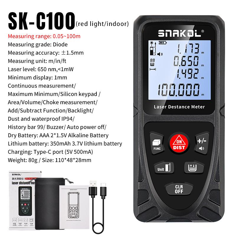Snakol Laser Distance Meter 50m 70m 100m 120m Цифровой дальномер Аккумуляторная лазерная рулетка Электронная линейка