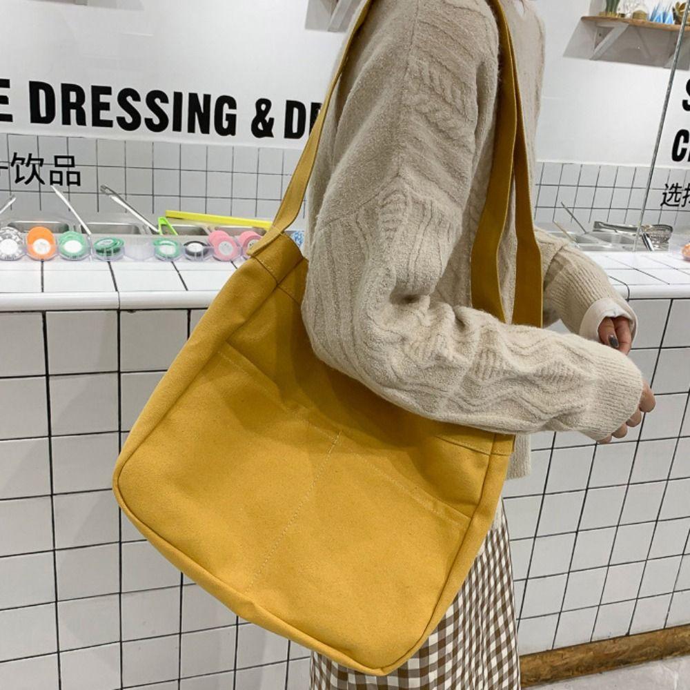 Multifunctional Canvas Tote Bag Solid Color Student Shoulder Bags Portable Women Handbag Outdoor