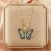 Japanese & Korean Style Gradient Butterfly Zircon Steel Necklace - High-End Non-Fading Women's Clavicle Chain
