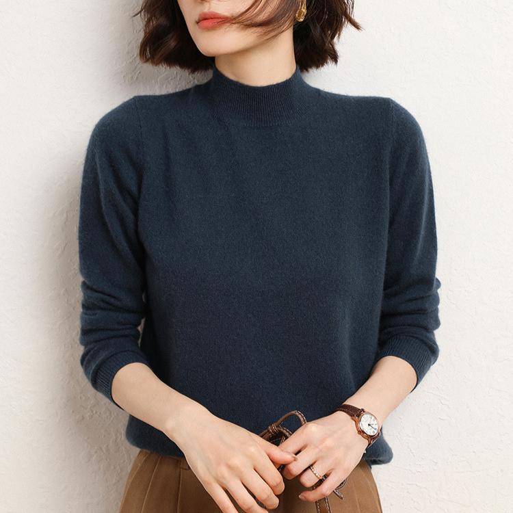 Свитер с высоким воротом, женская однотонная базовая рубашка, осенне-зимний интерьер, белый верх, универсальный свитер-пуловер, вязаный свитер с длинными рукавами