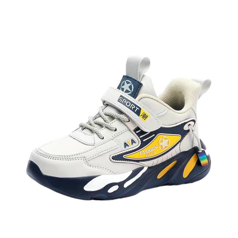 1876 обувь для мальчиков спортивная обувь весна и осень школьный сезон кроссовки средние и большие дети сетка кожа повседневная обувь нескользящая и износостойкая