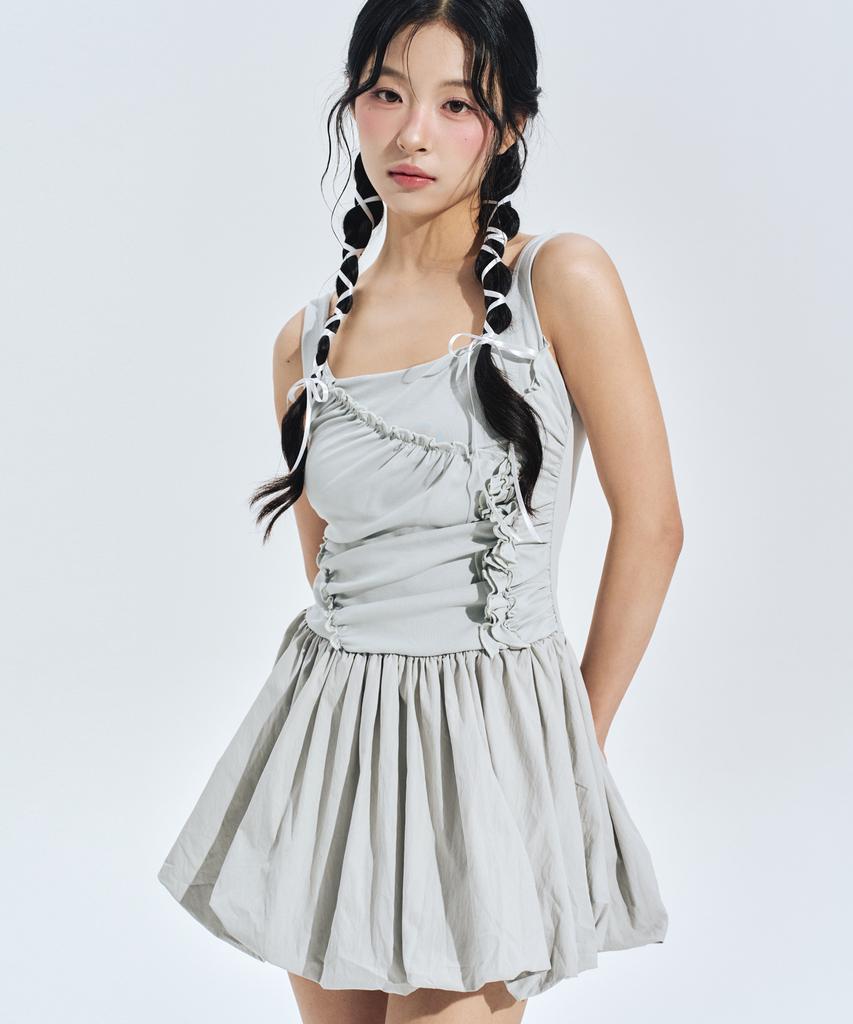 Zero Planet Ayla Shirred Mini Dress Blue