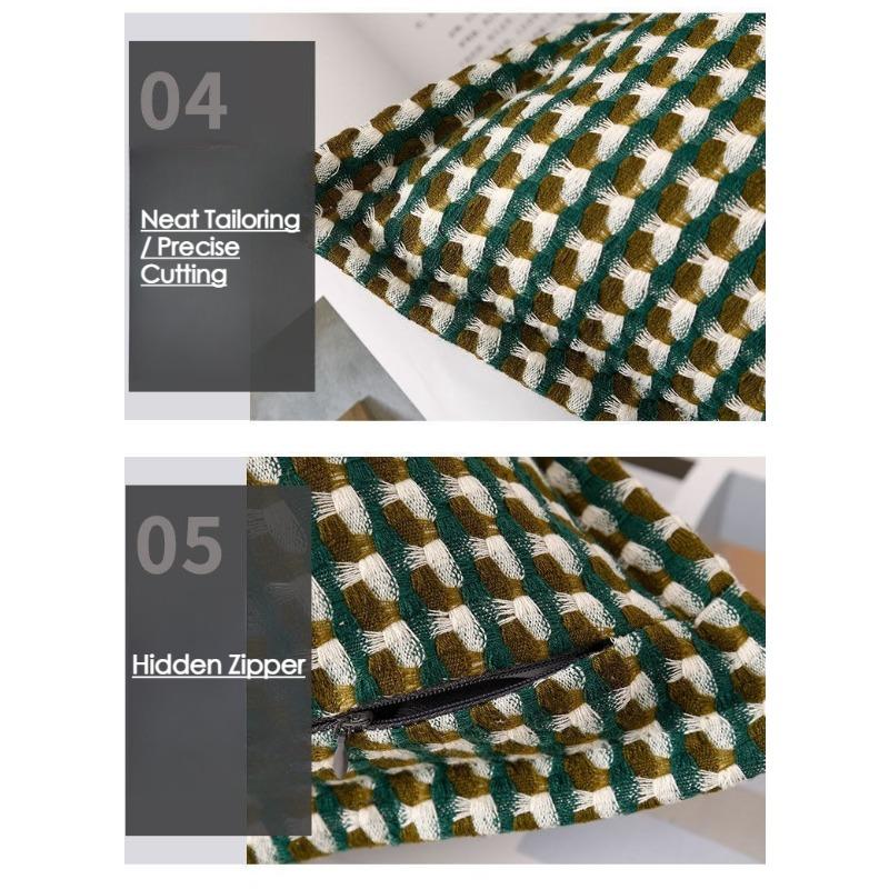 Плед Льняная Подушка - Винтажная Клетчатая Наволочка в Гусиную Лапку для Дивана, Спальни, Офисного Кресла и Богемного Декора