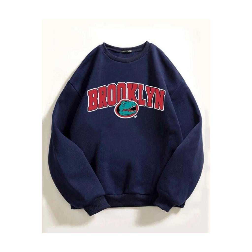 Unisex Navy Blue Brooklyn Crocodile Printed Oversize Sweatshirt