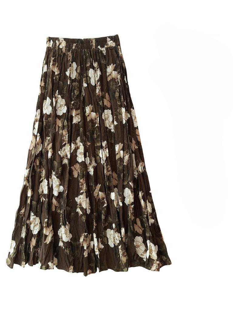 Женская юбка, винтажная плиссированная юбка до половины тела, весенне-летняя повседневная юбка с принтом и принтом