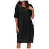 Women's Casual Loose O Neck Short Sleeve With Pockets Elegant Linen  Swing Dresses