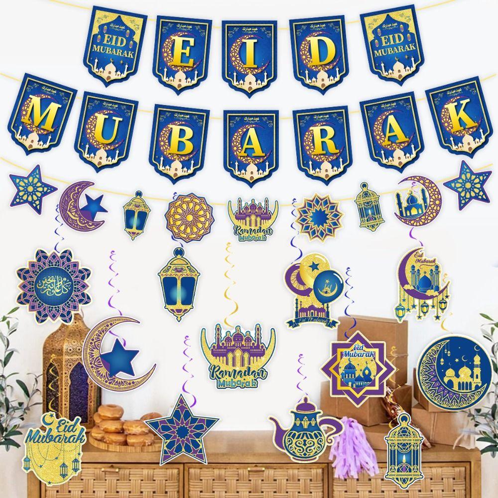 Islamic Muslim Eid Mubarak Banner Moon and Stars Ramadan Hanging Ornament  2026