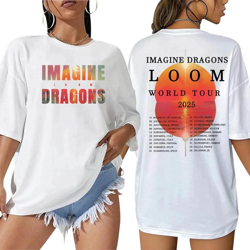 Imagine Dragons Тур Loom 2026 Женская Мужская Летняя Футболка Оверсайз Рубашка Мода для Девочек Y2K Женская Хлопковая Футболка Уличная Одежда