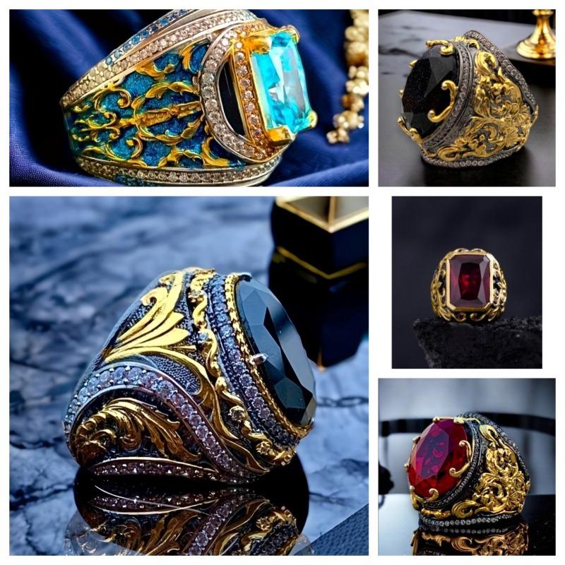Стильный Роскошный Квадратный Набор Колец Изумрудно-Зеленого Цвета для Мужчин Новый Элегантный