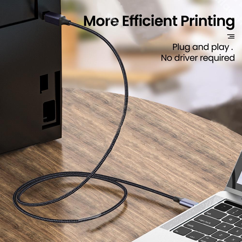 USB C To USB B 2.0 Printer Braided Cable For Printer Scanner Epson HP Canon Brother MacBook Pro MIDI Type C Printer Scanner Cord